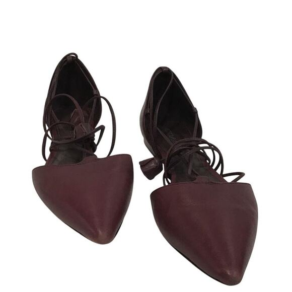 Coach Aubergine Leather Soft Shine Calf Laceup Pointed Toe Ballet‎ Flats Size 9 - Picture 2 of 6